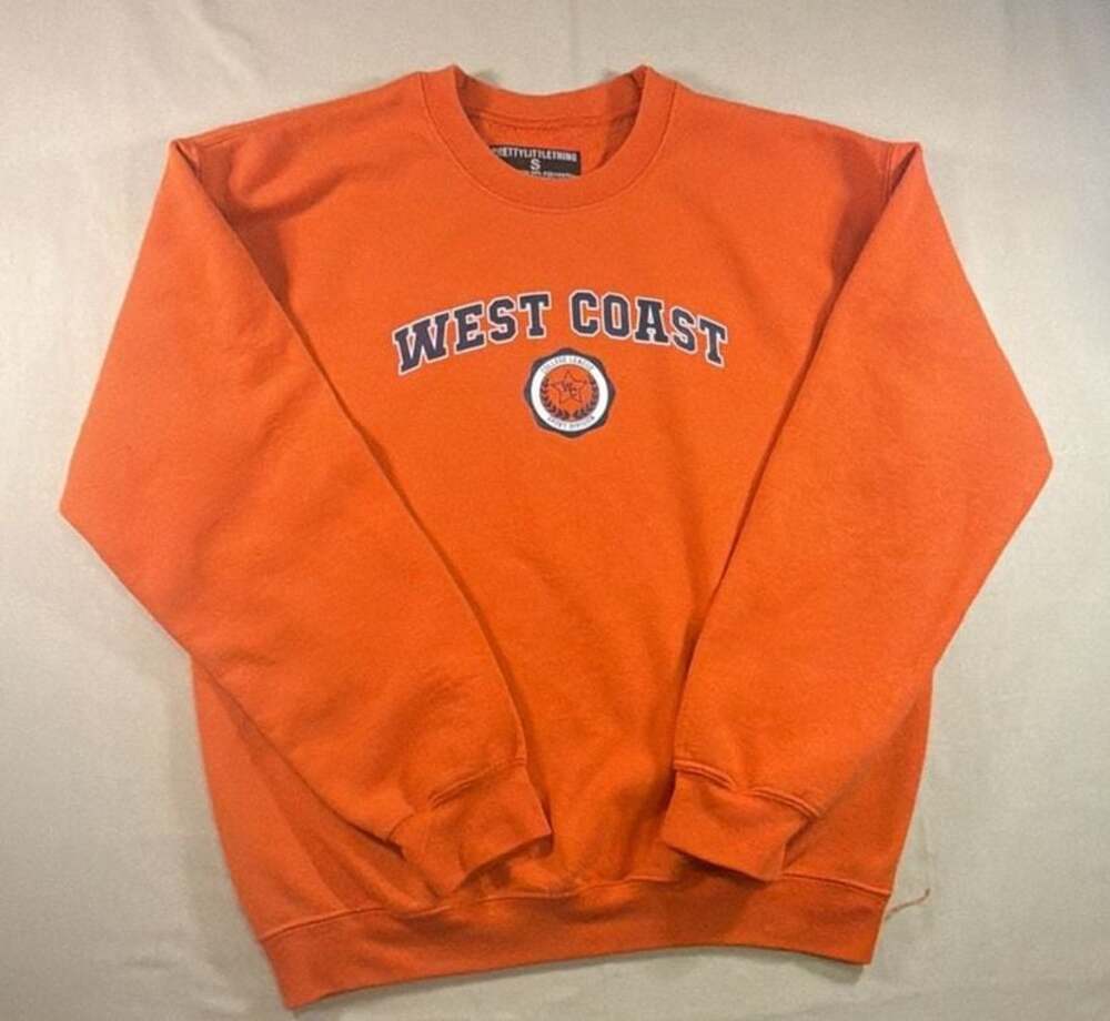 PRETTYLITTLETHING West Coast College Orange Crewneck Sweatshirt Size Small